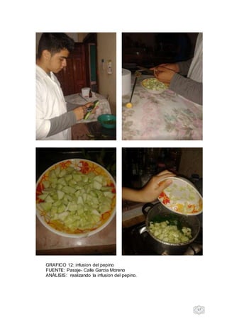 57
GRAFICO 12: infusion del pepino
FUENTE: Pasaje- Calle Garcia Moreno
ANÁLISIS: realizando la infusion del pepino.
 