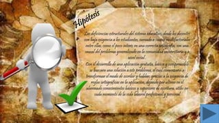 Las deficiencias estructurales del sistema educativo, desde los docentes
con baja exigencia a los estudiantes, sumado a causas multifactoriales
entre ellas, como el poco interés en una correcta ortografía, son una
causal del problema generalizado en la comunidad universitaria y a
nivel social .
Con el desarrollo de una aplicación gratuita, básica y comprensible
se buscara una solución a este problema, el cual comenzaría a
transformar el modo de escribir y hablar, gracias a la exigencia de
reglas ortográficas en la aplicación, dejando por ultimo en el
alumnado conocimientos básicos y superiores de escritura, útiles en
cada momento de la vida laboral profesional y personal
 