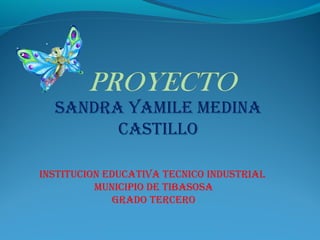 SANDRA YAMILE MEDINA 
CASTILLO 
INSTITUCION EDUCATIVA TECNICO INDUSTRIAL 
MUNICIPIO DE TIBASOSA 
GRADO TERCERO 
 