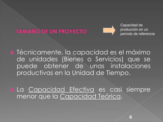 Capacidad de
producción en un
período de referencia



Técnicamente, la capacidad es el máximo
de unidades (Bienes o Servicios) que se
puede obtener de unas instalaciones
productivas en la Unidad de Tiempo.



La Capacidad Efectiva es casi siempre
menor que la Capacidad Teórica.
6

 