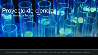 Proyecto de ciencias
Escuela secunda Tecnica 107
Garibay Michel Luis Angel #17 3-A | Profesora: Alma Maite Barajas Cardenas | Elaboracion de Jabones
 