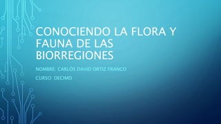 CONOCIENDO LA FLORA Y
FAUNA DE LAS
BIORREGIONES
NOMBRE: CARLÓS DAVID ORTIZ FRANCO
CURSO: DECIMO
 
