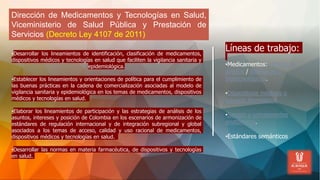 Dirección de Medicamentos y Tecnologías en Salud,
Viceministerio de Salud Pública y Prestación de
Servicios (Decreto Ley 4...