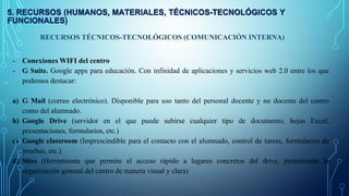 5. RECURSOS (HUMANOS, MATERIALES, TÉCNICOS-TECNOLÓGICOS Y
FUNCIONALES)
-
RECURSOS TÉCNICOS-TECNOLÓGICOS (COMUNICACIÓN INTE...