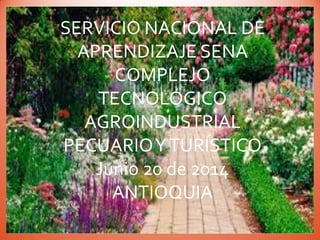 SERVICIO NACIONAL DE
APRENDIZAJE SENA
COMPLEJO
TECNOLÓGICO
AGROINDUSTRIAL
PECUARIOYTURÍSTICO
Junio 20 de 2014
ANTIOQUIA
 