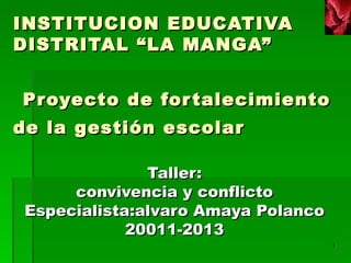 INSTITUCION EDUCATIVA DISTRITAL “LA MANGA”      Proyecto de fortalecimiento  de la gestión escolar   ,[object Object],[object Object],[object Object],[object Object]
