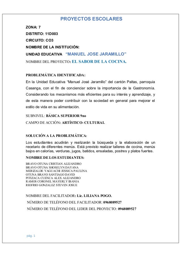 Proyecto de gastronomía 2016