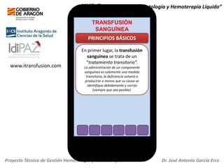 HH2.O+ “Servicio de Hematología y Hemoterapia Líquido”
TRANSFUSIÓN
SANGUÍNEA

PRINCIPIOS BÁSICOS

www.itransfusion.com

En...