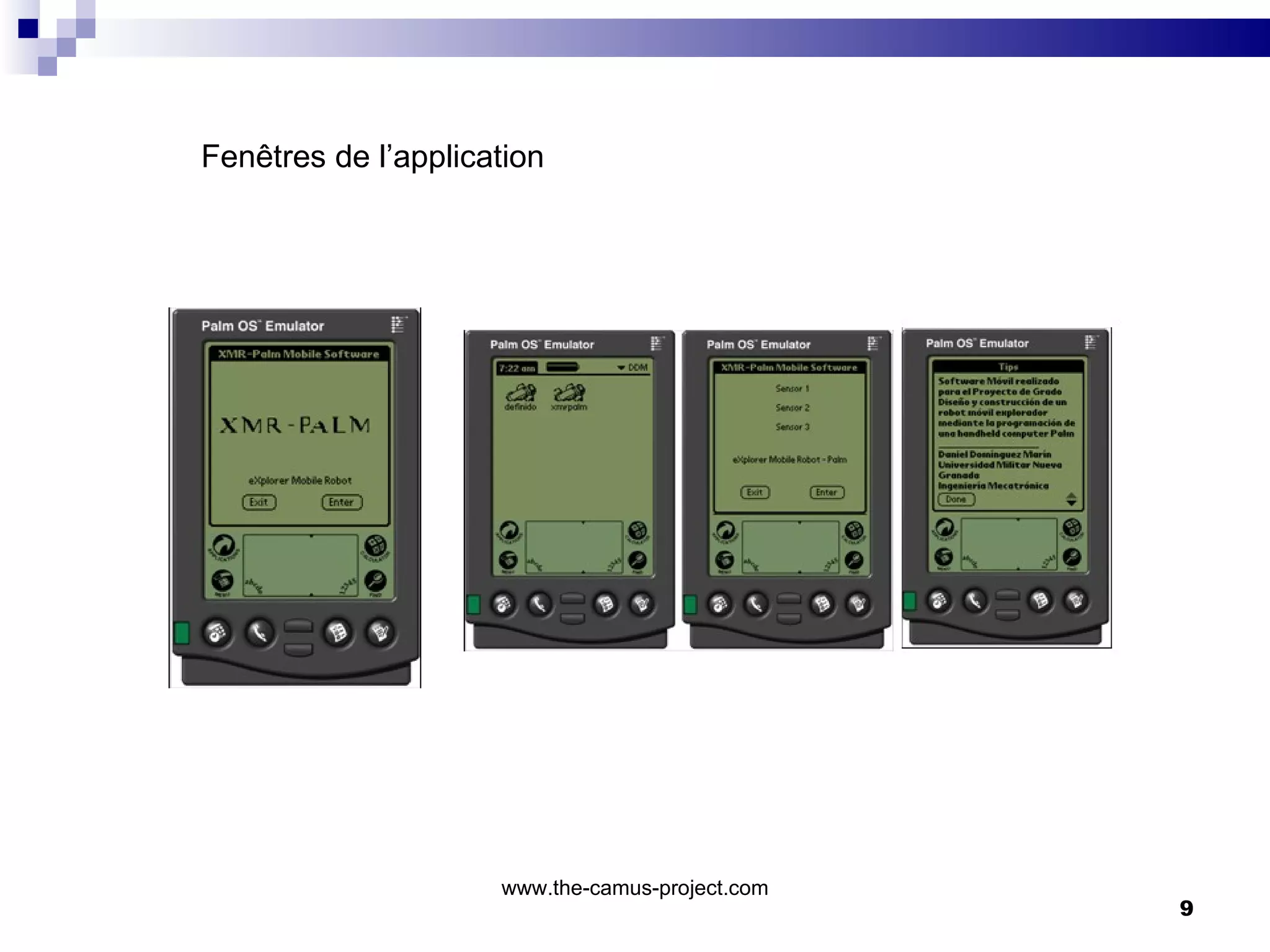 Fenêtres  de  l’application www.the-camus-project.com 