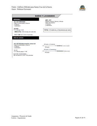 Título : Edificio Híbrido para Santa Cruz de la Sierra
Autor : Robson Ferronato
Asignatura : Proyecto de Grado
Carrera : Arquitectura Página 41 de 91
 