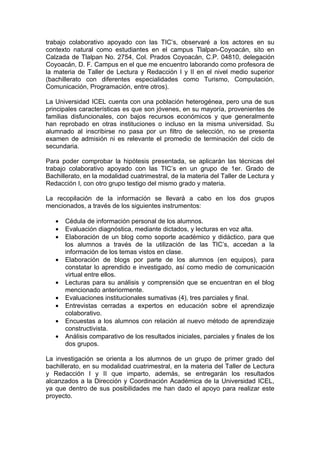 Proyecto de investigación - evaluación