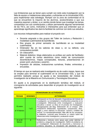 Proyecto de investigación - evaluación