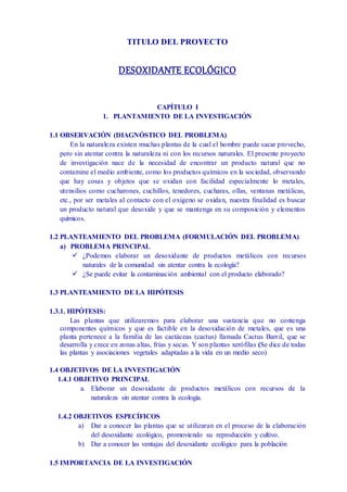 Proyecto de investigacion desoxidante ecologico | DOCX