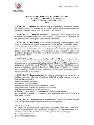 Proyecto de ley   reglamentacion uso cuatriciclos prov catamarca (dip guillermo andrada)