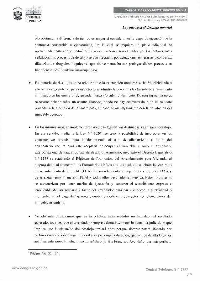 Proyecto de ley de desalojo notarial