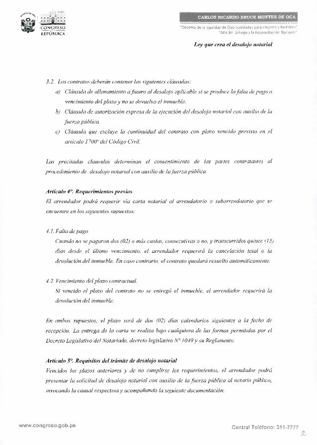 Proyecto de ley de desalojo notarial