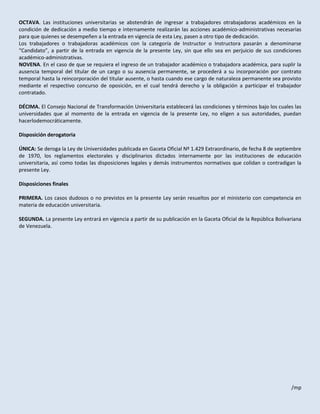 Proyecto de ley de educación universitaria