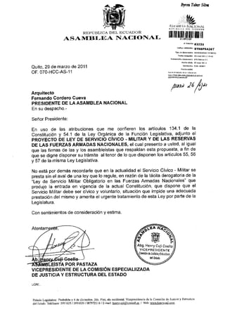 PROYECTO DE LEY DE SERVICIO CIVICIO-MILITAR Y DE LAS RESERVAS DE LAS FUERZAS ARMADAS NACIONALES.