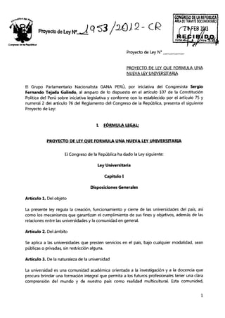Proyecto de ley Universitaria propuesta del congresista Sergio Tejada