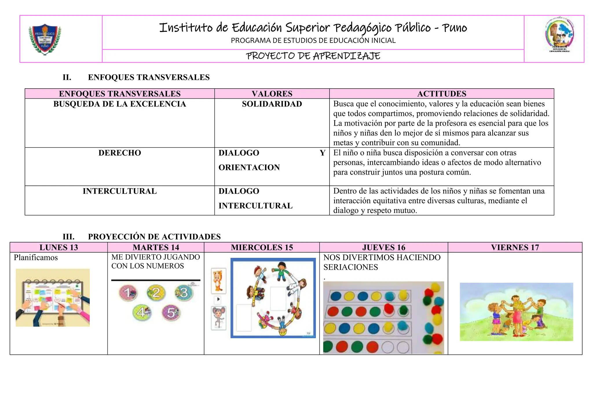 proyecto de aprendizaje 3 años área de matemática | DOCX