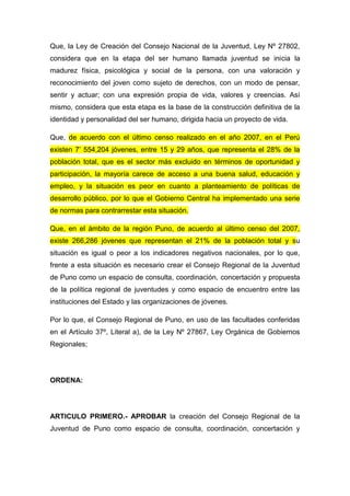 Proyecto de ordenanza regional nº 001