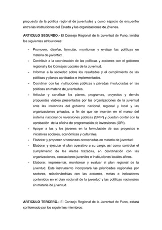 Proyecto de ordenanza regional nº 001