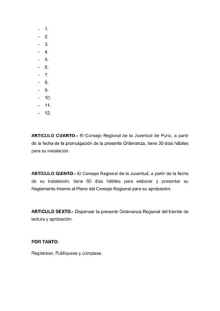 Proyecto de ordenanza regional nº 001