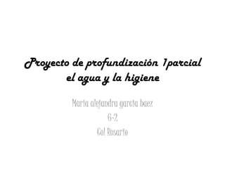 Proyecto de profundización 1parcial
       el agua y la higiene

         Maria alejandra garcia baez
                     6-2
                 Col Rosario
 