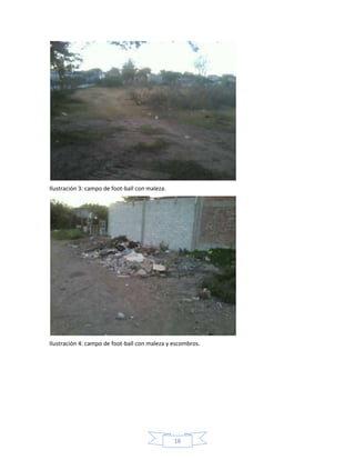 Ilustración 3: campo de foot-ball con maleza.

Ilustración 4: campo de foot-ball con maleza y escombros.

16

 