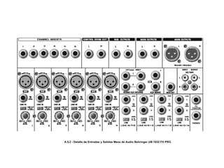 A.5.2 - Detalle de Entradas y Salidas Mesa de Audio Behringer UB 1832 FX PRO.
 