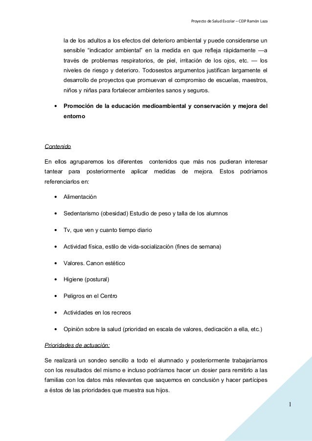 Ejemplo De Proyecto De Salud Proyecto de salud escolar 15 16