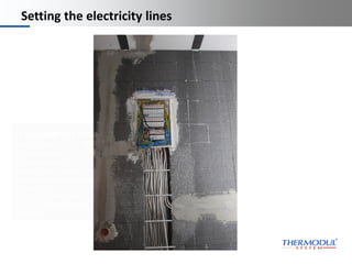 Platzhalter
Dies ist ein
Platzhaltertext für
Ihren eigenen Text.
Dieser Text soll nur
demonstrieren, wie Ihr
eigener Text
dargestellt wird, wenn
Sie den Platzhaltertext
ersetzen.
Thermodul
Technology
(manufacturing
machines)
Setting the electricity lines
Building with Thermodul
wall elements
 