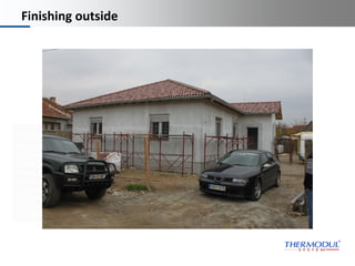 Platzhalter
Dies ist ein
Platzhaltertext für
Ihren eigenen Text.
Dieser Text soll nur
demonstrieren, wie Ihr
eigener Text
dargestellt wird, wenn
Sie den Platzhaltertext
ersetzen.
Thermodul
Technology
(manufacturing
machines)
Finishing outside
Building with Thermodul
wall elements
 