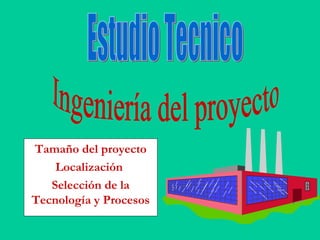 Tamaño del proyecto
Localización
Selección de la
Tecnología y Procesos
 