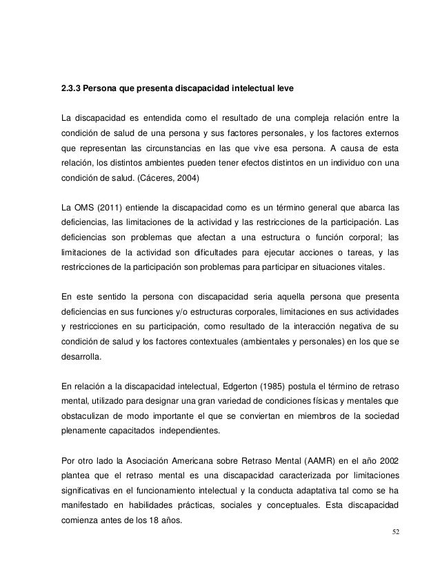 RUTINA DE LAS PERSONAS CON DISCAPACIDAD INTELECTUAL LEVE ...