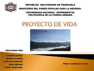 REPUBLICA  BOLIVARIANA DE VENEZUELA MINISTERIO DEL PODER POPULAR PARA LA DEFENSA  UNIVERSIDAD NACIONAL  EXPERIMENTAL POLITECNICA DE LA FUERZA ARMADA PROF. FLORENCIA TIAPA REALIZADO POR: MARIA ALVAREZ CARMEN GOMEZ CARLOS SANCHEZ JOSÉ MEDINA PEDRO   MARCANO 