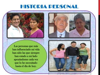 HISTORIA PERSONAL

Las personas que más
han influenciado mi vida
han sido las que siempre
han estado a mi lado
apoyándome cada vez
que lo he necesitado
hasta el día de hoy.

 