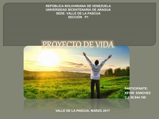 REPÚBLICA BOLIVARIANA DE VENEZUELA
UNIVERSIDAD BICENTENARIA DE ARAGUA
SEDE: VALLE DE LA PASCUA
SECCIÓN P1
PARTICIPANTE:
KEVIN SANCHEZ
C.I. 26.844.198
VALLE DE LA PASCUA, MARZO 2017
 