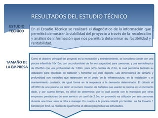 RESULTADOS DEL ESTUDIO TÉCNICO
                        (necesidades de recurso humano)
                                                    DESCRIPCION DE PUESTOS
Gerente y/o Administrador(a)   El Director del Centro se encargará de administrar la operación académica, comercial y financiera
del centro                     del Centro.

Trabajador(a) Social y/o       Será el o la encargada de vigilar el bienestar físico y emocional de los niños, niñas, jóvenes y
Psicólogo(a)                   adultos. Realizar visitas de observación en los salones para trabajar conjuntamente con los
                               profesionales de grupo, ofreciéndole alguna estrategia que, desde su área puedan favorecer la
                               participación de los niños, niñas, jóvenes y adultos.
                               Nota: Tener en cuenta a la población con necesidades educativas especiales.


Profesionales de arte y        Se encargarán de manejar los lineamientos con los que se trabajará en los talleres, persona con
deportes                       conocimiento de Artes, Teatro, Lectura, Psicopedagogía, entre otras, y deportologos especialistas
                               en la rama de la educación física, entre otras.
Secretaria                     Persona con experiencia en manejo de dinero, archivo y atención a clientes, se encargará de la
Contador(a)                    inscripción de los niños, niñas, jóvenes y adultos, así como de las notificaciones que haya que
                               realizar. Adicionalmente Contador, sólidos conocimientos de tributación.


Personal de limpieza           Se encargará de la limpieza integral del Centro Recreativo Acuático y Deportivo, así como de la
                               mensajería que sea necesaria.

Personal de vigilancia (dos    Hombres que hayan realizado el Servicio Militar, con experiencia en vigilancia y guardia. Sin
turnos)                        antecedentes penales.
 