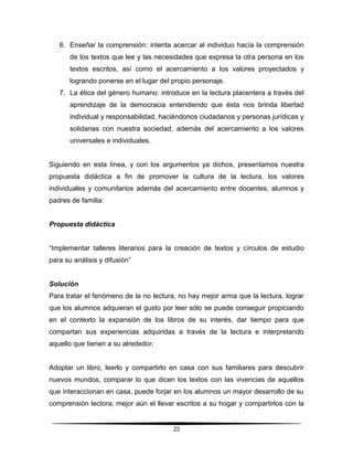 Proyecto didactico para promover la lectura en la escuela | DOCX