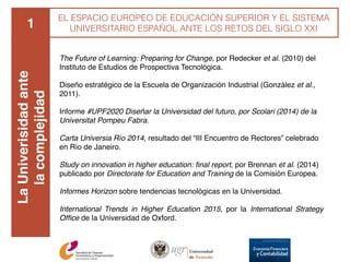 1
EL ESPACIO EUROPEO DE EDUCACIÓN SUPERIOR Y EL SISTEMA
UNIVERSITARIO ESPAÑOL ANTE LOS RETOS DEL SIGLO XXILaUniverisidadan...