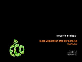 Proyecto Ecología
BLOCK MODULARES A BASE DE POLIETILENO
RECICLADO
Integrantes:
Ronald Meneses
Roberto Churqui
 