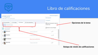 Libro de calificaciones
Solapa de visión de calificaciones
Opciones de la tarea
 