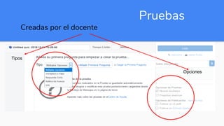 Pruebas
Creadas por el docente
Opciones
Tipos
 