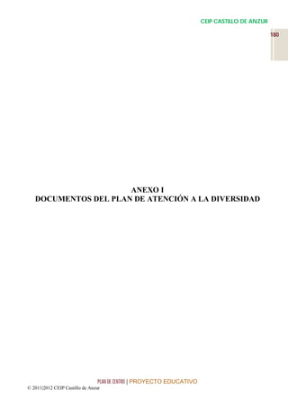 CEIP CASTILLO DE ANZUR

                                                                                                180




                      ANEXO I
   DOCUMENTOS DEL PLAN DE ATENCIÓN A LA DIVERSIDAD




                                 PLAN DE CENTRO | PROYECTO EDUCATIVO
© 2011|2012 CEIP Castillo de Anzur
 
