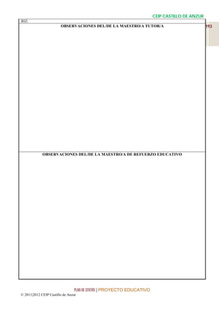 CEIP CASTILLO DE ANZUR
.
                        OBSERVACIONES DEL/DE LA MAESTRO/A TUTOR/A                               193




             OBSERVACIONES DEL/DE LA MAESTRO/A DE REFUERZO EDUCATIVO




                                 PLAN DE CENTRO | PROYECTO EDUCATIVO
© 2011|2012 CEIP Castillo de Anzur
 
