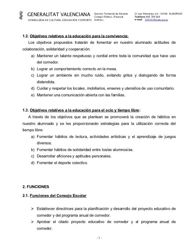 Proyecto educativo de comedor Proyecto educativo de comedor