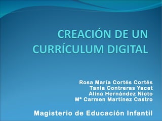 Rosa María Cortés Cortés Tania Contreras Yacet Alina Hernández Nieto Mª Carmen Martínez Castro Magisterio de Educación Infantil 