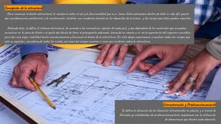 Concepción de la estructura
Para comenzar el diseño estructural, es necesario saber el uso y la funcionalidad que va a tener dicha estructura dentro de toda su vida útil, puesto
que consideraciones posteriores a la construcción, tendrán una incidencia directa en los elementos de la misma. y las cargas que estos puedan soportar.
Aclarado ésto, se deﬁne el sistema estructural, de acuerdo a las normativas vigentes de cada país, y que dependerá de los materiales que se puedan
encontrar en la zona de diseño o al gusto del cliente de tener el presupuesto adecuado, tomando en cuenta a su vez la experiencia del ingeniero consultor,
para dar una mejor viabilidad tanto económicamente y funcional al diseño de la estructura. En esta etapa comenzamos a analizar todas las cargas que
este va soportar, considerando todos los niveles, así como las cargas muertas o vivas que incidirán sobre la estructura.
Estructuración y Predimensionamiento
Se deﬁne la ubicación de los elementos estructurales en planta, y a través de
fórmulas ya establecidas de predimensionamiento empezamos con la estimación
de dimensiones que tendrá cada elemento.
 