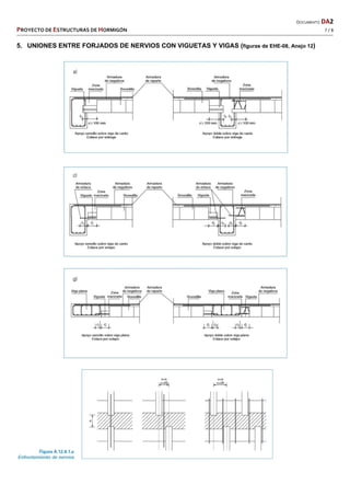  DOCUMENTO DA2 
PROYECTO DE ESTRUCTURAS DE HORMIGÓN   7 / 8 
 
5. UNIONES ENTRE FORJADOS DE NERVIOS CON VIGUETAS Y VIGAS (figuras de EHE-08, Anejo 12)
 